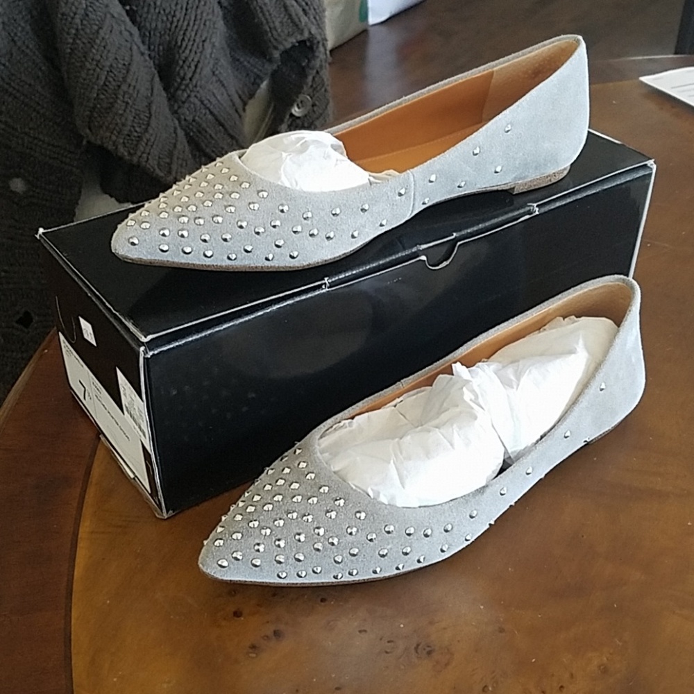 J. Crew Grey Studded Flats